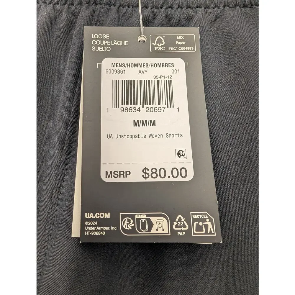 NWT Under Armour UA Unstoppable Woven Men's Shorts in Black size Medium
